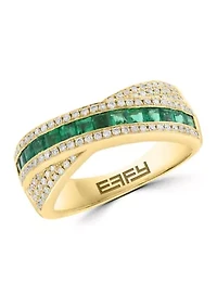 14K Yellow Gold Diamond and Natural Emerald Ring