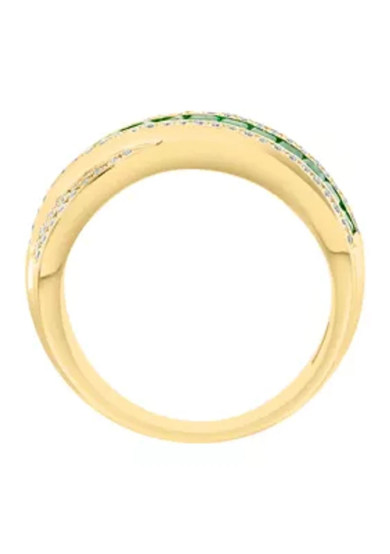 14K Yellow Gold Diamond and Natural Emerald Ring