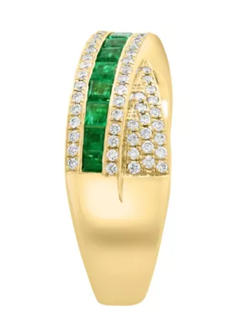 14K Yellow Gold Diamond and Natural Emerald Ring