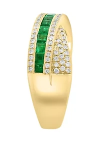 14K Yellow Gold Diamond and Natural Emerald Ring