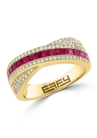 1/3 ct. t.w. Diamond, 7/8 ct. t.w. Ruby Ring in 14K Yellow Gold