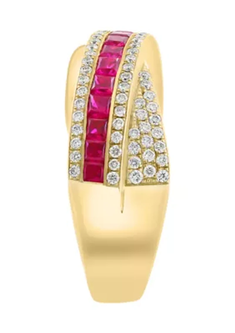 1/3 ct. t.w. Diamond, 7/8 ct. t.w. Ruby Ring in 14K Yellow Gold
