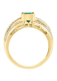 1/3 ct. t.w. Diamond and 1 ct. t.w. Emerald Ring in 14K Yellow Gold 
