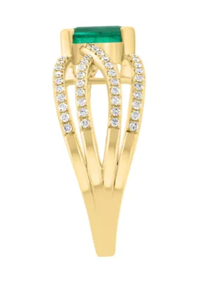 1/3 ct. t.w. Diamond and 1 ct. t.w. Emerald Ring in 14K Yellow Gold