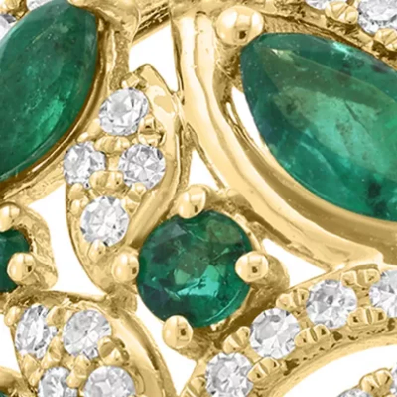 14K Yellow Gold Diamond, Natural Emerald Ring