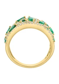14K Yellow Gold Diamond, Natural Emerald Ring