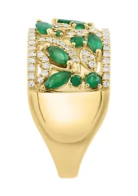 14K Yellow Gold Diamond, Natural Emerald Ring