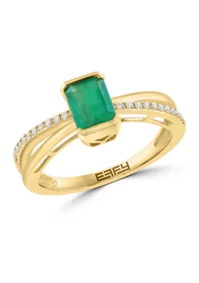 1/10 ct. t.w. Diamond and Natural Emerald Ring in 14K Yellow Gold
