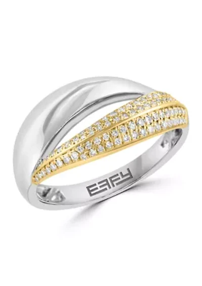 Sterling Silver 14K Yellow Gold Plated Diamond Ring