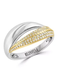Sterling Silver 14K Yellow Gold Plated Diamond Ring