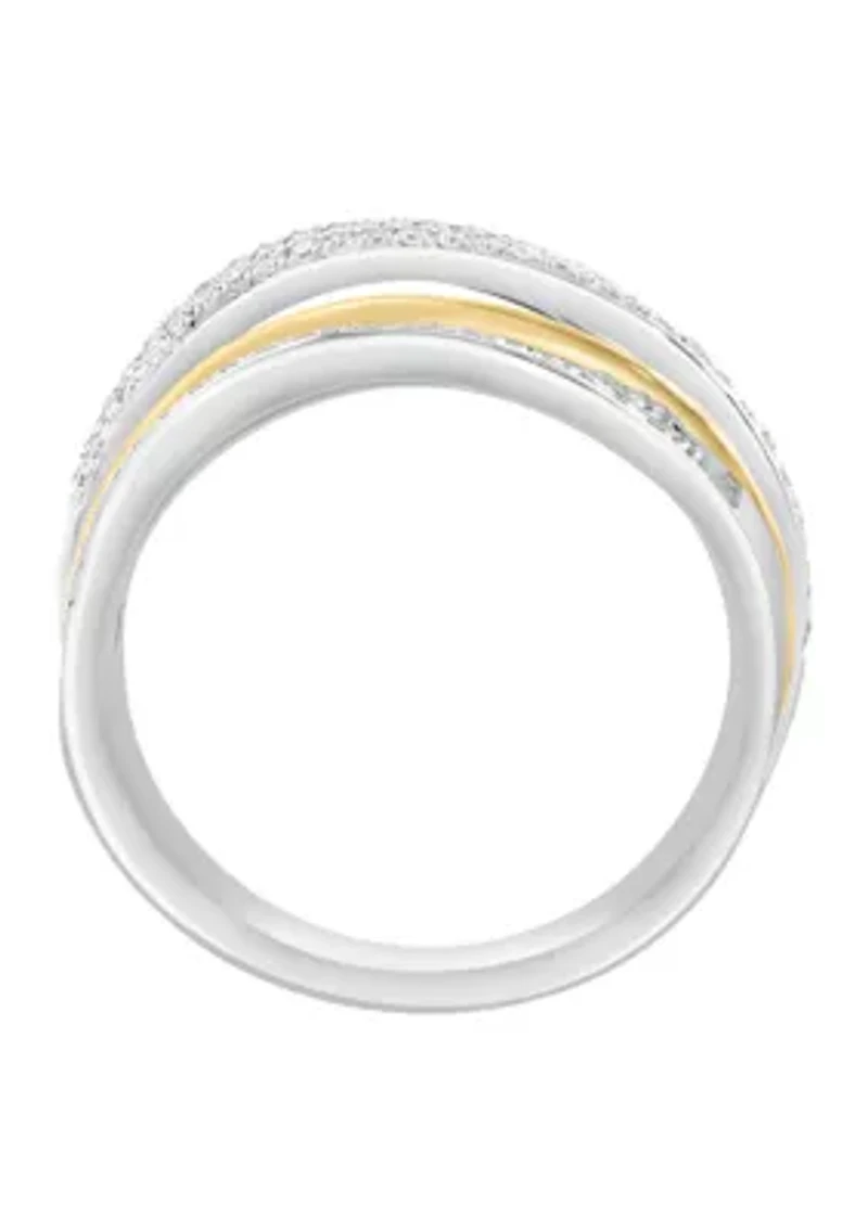 Silver 14K Yellow Gold Plated Diamond Ring 