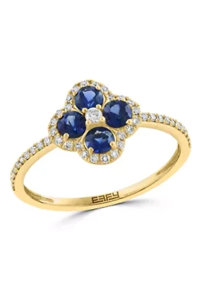 Natural Sapphire and Diamond Ring in 14K Gold Over Sterling Silver
