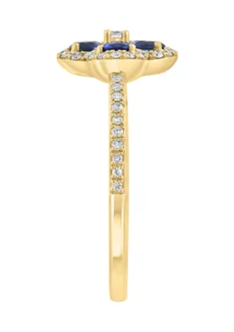 Natural Sapphire and Diamond Ring in 14K Gold Over Sterling Silver