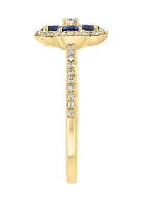 Natural Sapphire and Diamond Ring in 14K Gold Over Sterling Silver