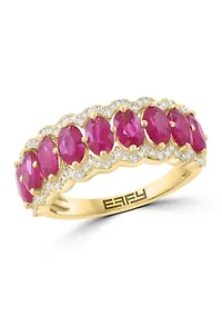 14K Yellow Gold Diamond and Natural Ruby Ring