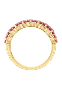 14K Yellow Gold Diamond and Natural Ruby Ring