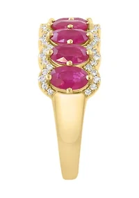 14K Yellow Gold Diamond and Natural Ruby Ring