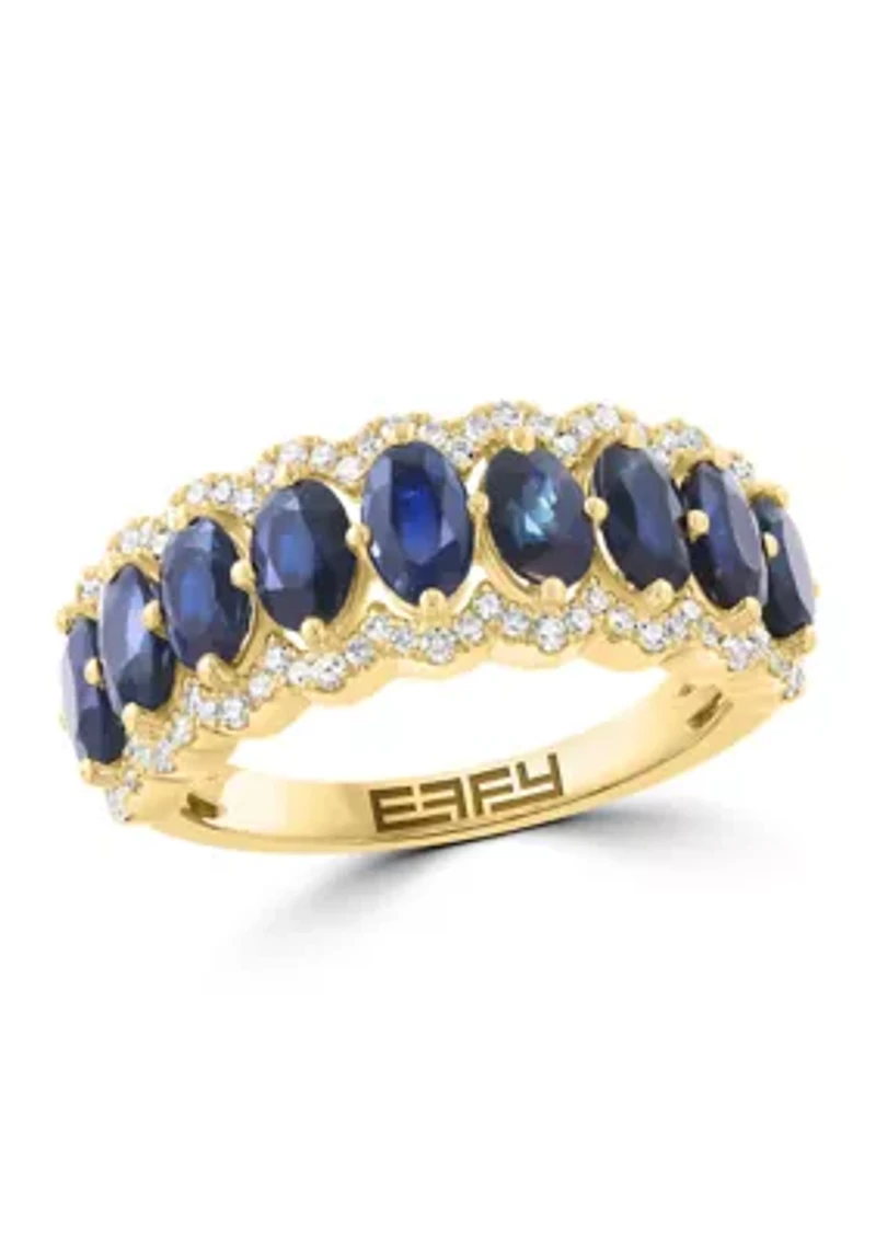 14K Yellow Gold Diamond and Sapphire Ring