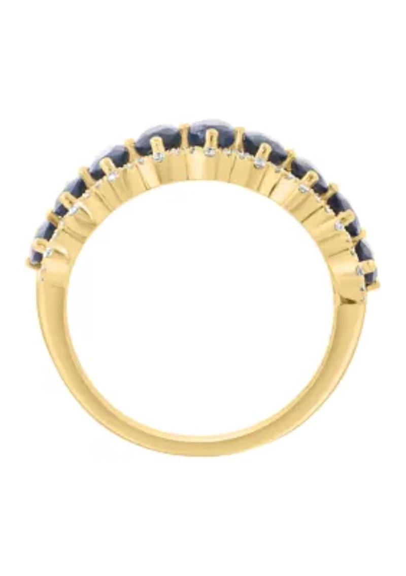 14K Yellow Gold Diamond and Sapphire Ring
