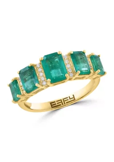 Diamond and Natural Emerald Ring in 14K Yellow Gold