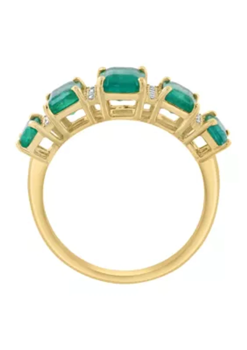 Diamond and Natural Emerald Ring in 14K Yellow Gold
