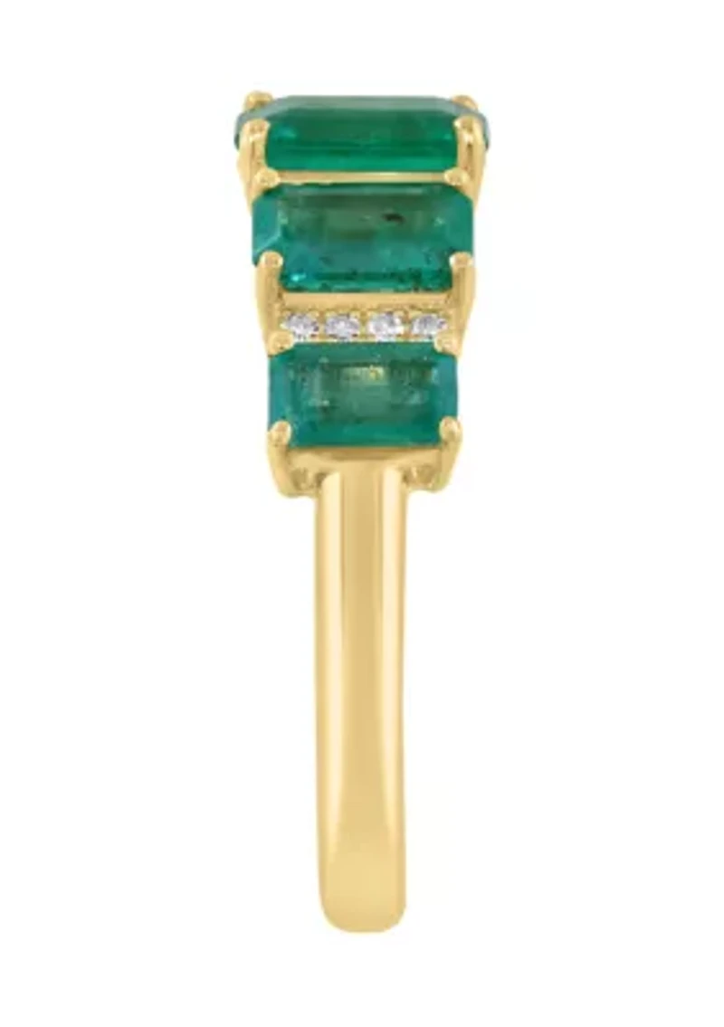 Diamond and Natural Emerald Ring in 14K Yellow Gold