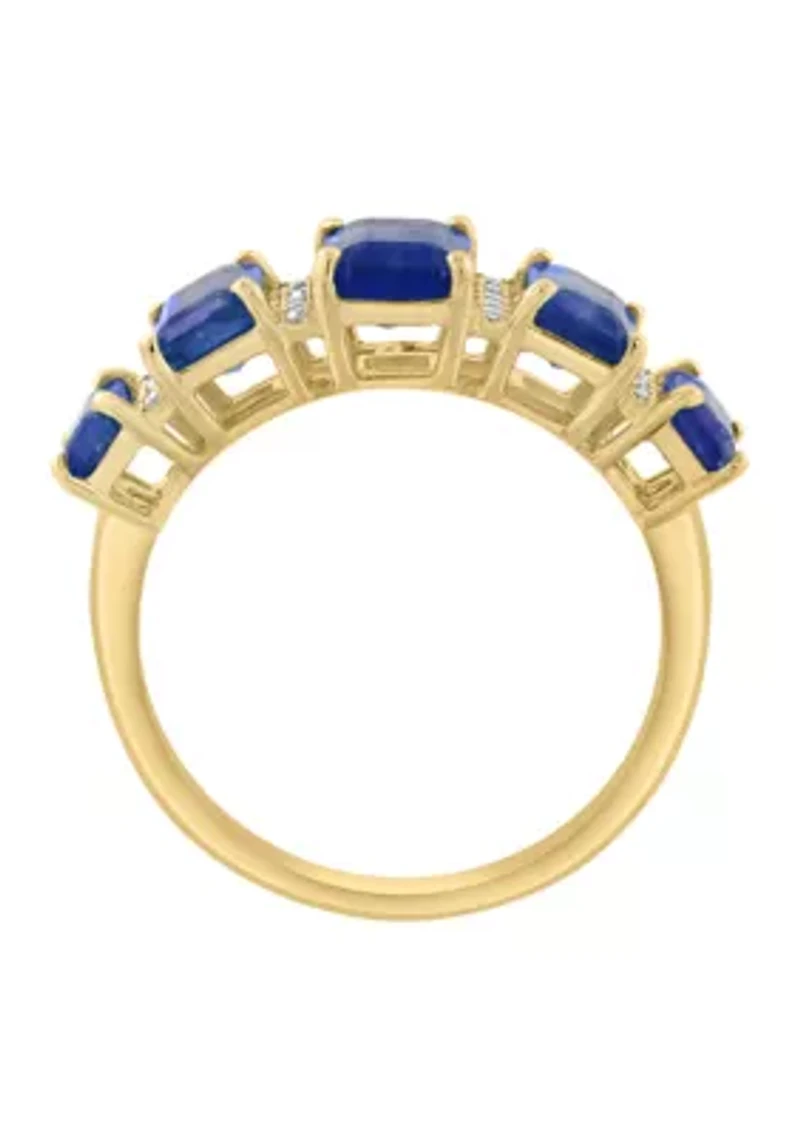 14K Yellow Gold Diamond, Natural Sapphire Ring