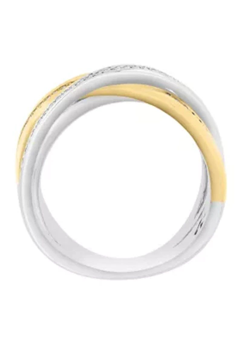 Sterling Silver 14KY Gold Crossover Diamond Ring