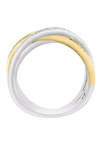 Sterling Silver 14KY Gold Crossover Diamond Ring