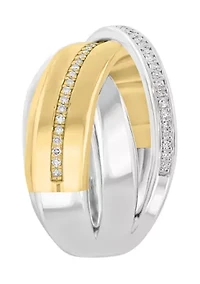 Sterling Silver 14KY Gold Crossover Diamond Ring