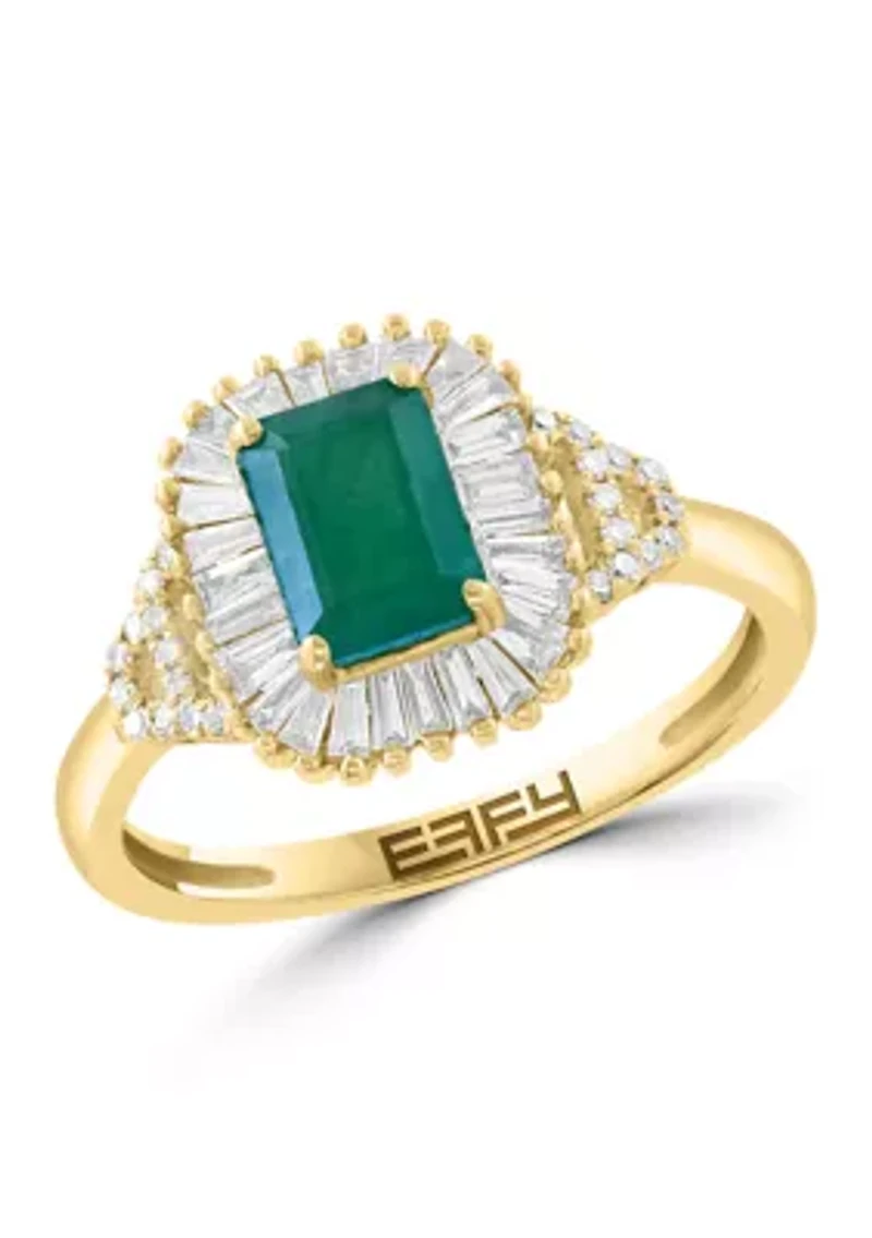 14K Yellow Gold Diamond and Natural Emerald Ring