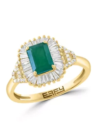 14K Yellow Gold Diamond and Natural Emerald Ring