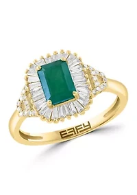 14K Yellow Gold Diamond and Natural Emerald Ring