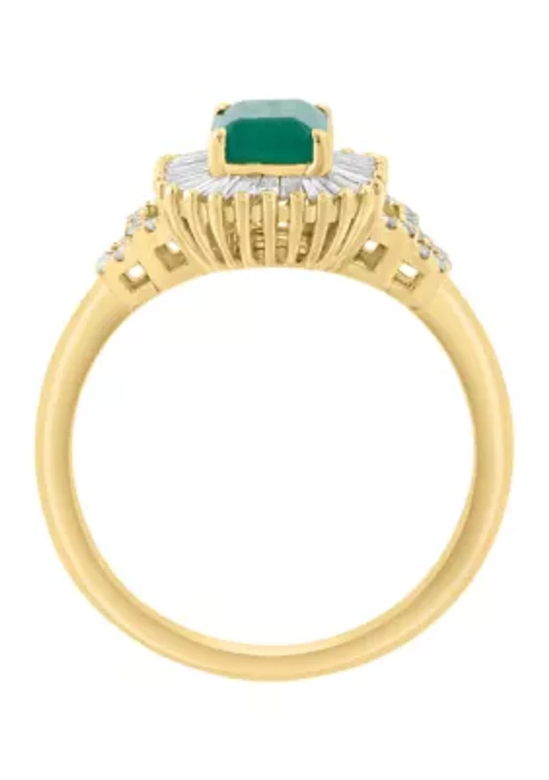 14K Yellow Gold Diamond and Natural Emerald Ring