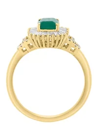 14K Yellow Gold Diamond and Natural Emerald Ring