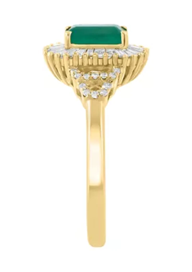 14K Yellow Gold Diamond and Natural Emerald Ring