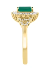 14K Yellow Gold Diamond and Natural Emerald Ring