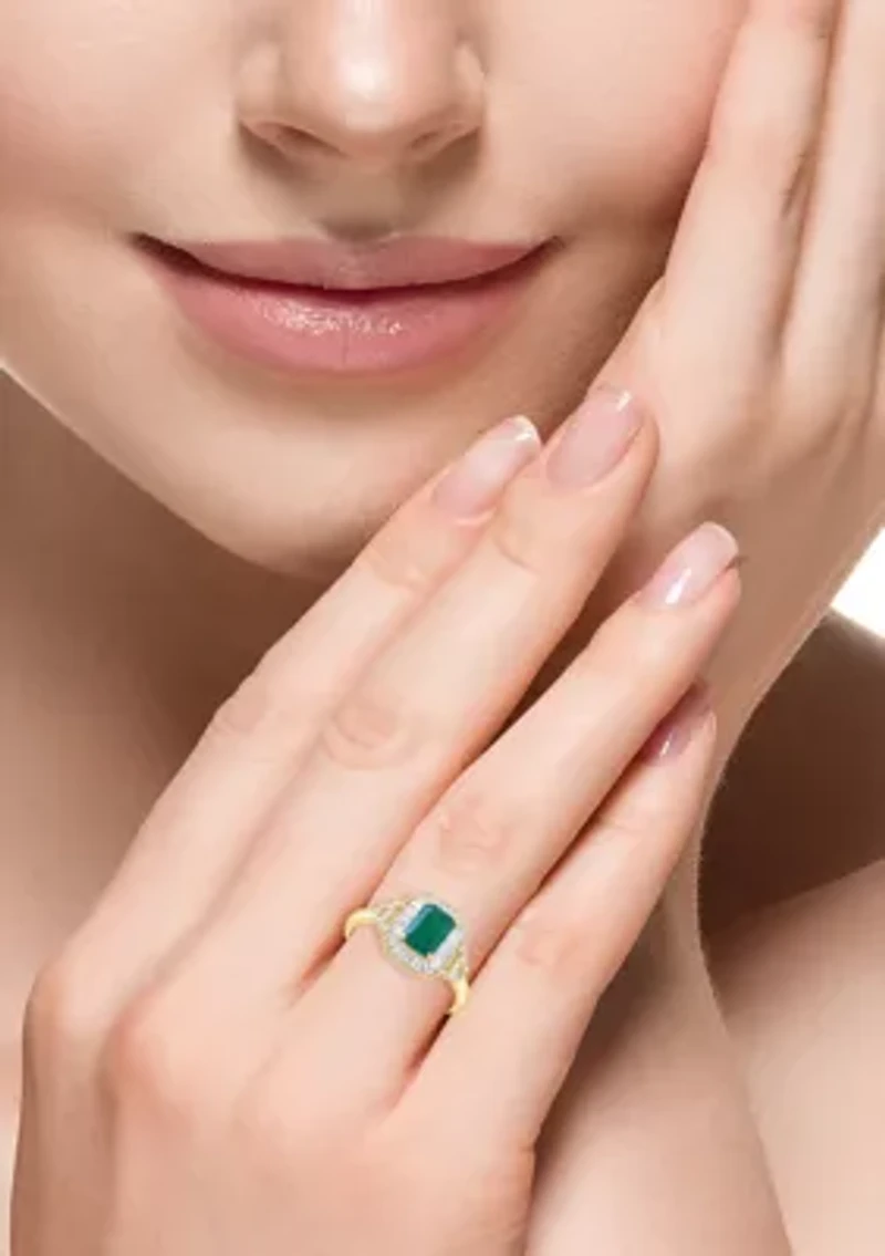14K Yellow Gold Diamond and Natural Emerald Ring