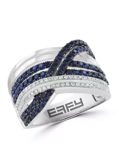 Sterling Silver Diamond and Natural Sapphire Ring