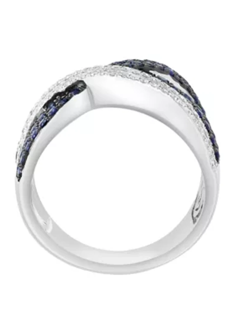 Sterling Silver Diamond and Natural Sapphire Ring