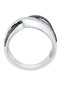 Sterling Silver Diamond and Natural Sapphire Ring