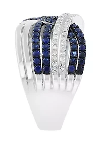 Sterling Silver Diamond and Natural Sapphire Ring