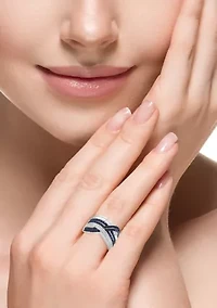 Sterling Silver Diamond and Natural Sapphire Ring