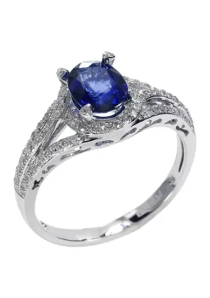 1/3 ct. t.w. Diamond and 1.42 ct. t.w. Sapphire Ring in 14K White Gold