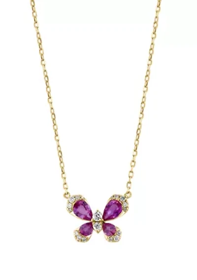 1/6 ct. t.w.  Diamond, Pink Sapphire Butterfly Necklace in 14k Yellow Gold