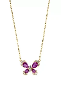 1/6 ct. t.w.  Diamond, Pink Sapphire Butterfly Necklace in 14k Yellow Gold