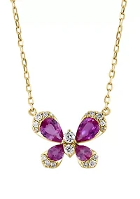 1/6 ct. t.w.  Diamond, Pink Sapphire Butterfly Necklace in 14k Yellow Gold
