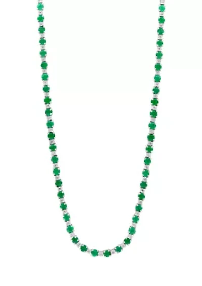 Diamond and Natural Emerald Necklace in Sterling Silver