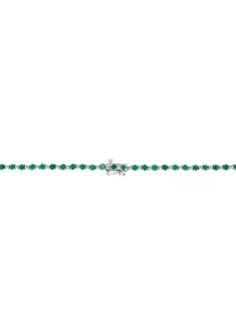 Diamond and Natural Emerald Necklace in Sterling Silver