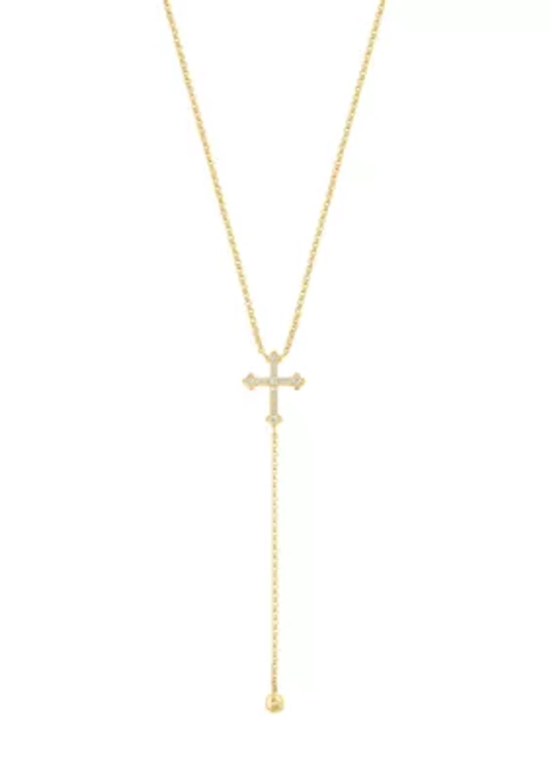 Cross Lariat Diamond Necklace in 14K Yellow Gold